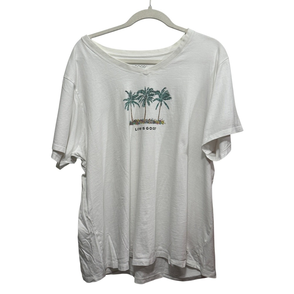Life is Good Womens XXXL Crusher Tee White Palm Tree‎ V-Neck Graphic T-Shirt